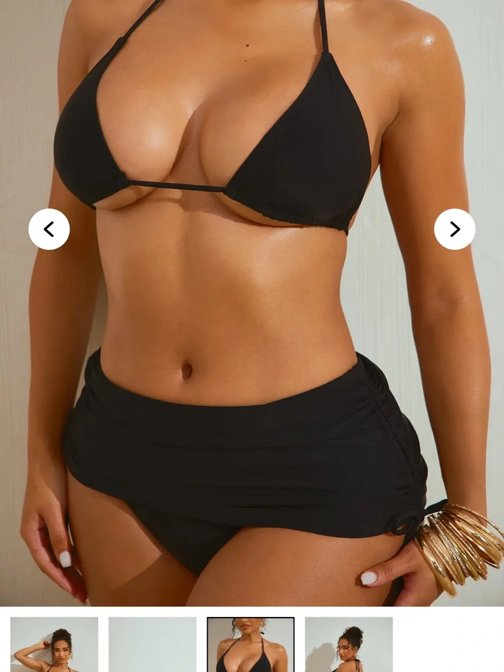 Fashion Nova Black Triangle Bikini with Skirted Side-Draw Skirt